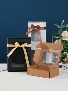 12 cajas de papel kraft con lazo de cinta, cajas de papel corrugado con ventana, cajas de regalo, cajas de envío, cajas de embalaje, cajas de correo