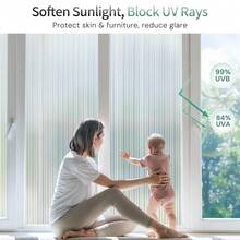 Reeded Glass Window Film, Privacy Frosted Glass Film, 3D Decorative Decals Removable Sun Blocking Anti UV Door Window Cover, No Glue Static Cling Vinyl For Bathroom Home Office, 17. 5" X 78. 7"