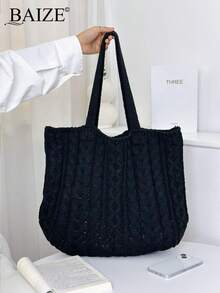 ENBEI Women's Large Capacity Hollow Handbag, Hollow Tote Bag, Shoulder Bag, Beach Wallet, Perfect For Summer, Vacation And Daily Use, Travel Essentials, Holiday Essentials,Mother's Day Gift, Wallet Essentials, Teacher Gift, School Supplies, Beach Tote Bag Beige With Pockets - Black - View 10