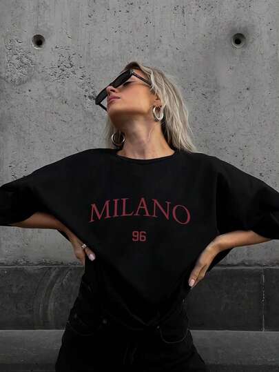 Unisex legeres Pendler Streetwear Mailänder Muster Muster Rundhals Kurzarm T-Shirt, geeignet für Frühling, Sommer, alle Jahreszeiten