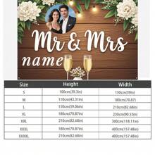 1 件可定制的先生和夫人婚礼背景,乡村木质设计,白色绣球花和桉树,个性化姓名,婚礼,周年纪念,生日,照片亭装饰,情侣周年庆典 - 彩色 - 查看 9