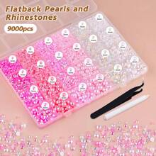 80g Flatback Pearls And Rhinestones For Crafting, Black White 3-10mm Resin Rhinestones And Half Pearls For Bedazzling, Nail Art And Dec With 3pcs 10ml B7000 Jewelry Glue, Tweezer And Pickup Pencil