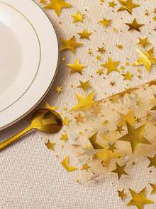 1 rollo de bandera de mesa con brillo dorado y estrellas, diseñado con estrellas brillantes, adecuado para decoración de escritorio en cumpleaños, fiestas y banquetes, suministros para fiestas, decoraciones para fiestas, centro de mesa para bodas, artículos para bodas