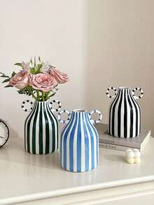 1 件黑白条纹陶瓷花瓶，手绘现代简约波西米亚风格装饰，中央餐桌，厨房书桌，书架，卧室美学 - 彩色 - 查看 6