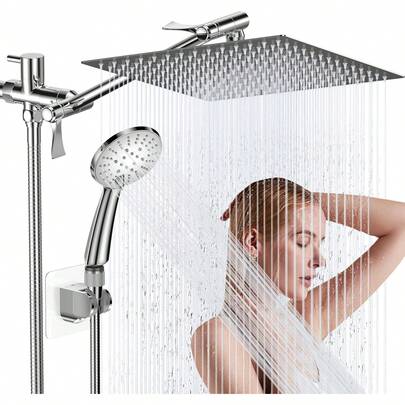 Jasinber Regaderas para Baño de Lluvia de Alta Presión de 8 "/ ducha de mano, con brazo de extensión de 11 '', cabezal de ducha ajustable con soporte, manguera de 1,5 m (Cromo)