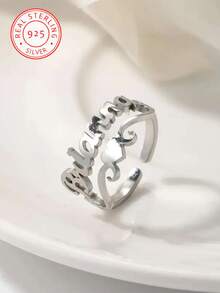 A 925 Silver Personalised Heart Shaped Ring, Customised With English Name, Elegant Opening Design, Everyday And Special Occasion Jewellery, Anniversary, Valentine's Day, Mother's Day Gift, Women's Fashion Jewellery. - Multicolor - View 4