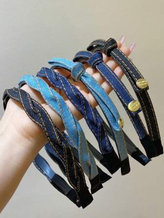 1/2/3 buc. Bentiță vintage cu fundă din denim, bandă de păr cu dinți subțiri, bandă de păr antiderapantă pentru spălarea feței, potrivită pentru naveta zilnică, serviciu, școală