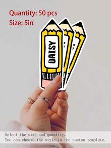 100/50/20/10/1件装定制卡通文具造型贴纸，书籍标签贴纸，定制姓名铅笔蜡笔造型贴纸，教师贴纸，返校贴纸，铅笔贴纸，适合作为节日礼物，可重复使用，现代，色彩丰富，可爱，复古，卡通，卡哇伊，适合员工、客户、学生，用于商务/工作/办公，学校，度假氛围，初中生，高中生，大学新生，大一新生，大二学生 - 彩色 - 查看 14