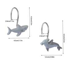 12 Pcs Grey Metal Resin Shark Ocean Animal Series Shower Curtain Hooks, Bathroom Accessories & Home Decor