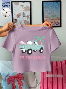 女士純色短袖T卹，極簡設計適合日常休閒穿著，100%棉質，春夏裝 短款 露臍上衣，假期 外出沙灘度假，汽車，街頭服飾，修身設計，y2k 背心，節日服裝女士 - 紫色 - 查看 1