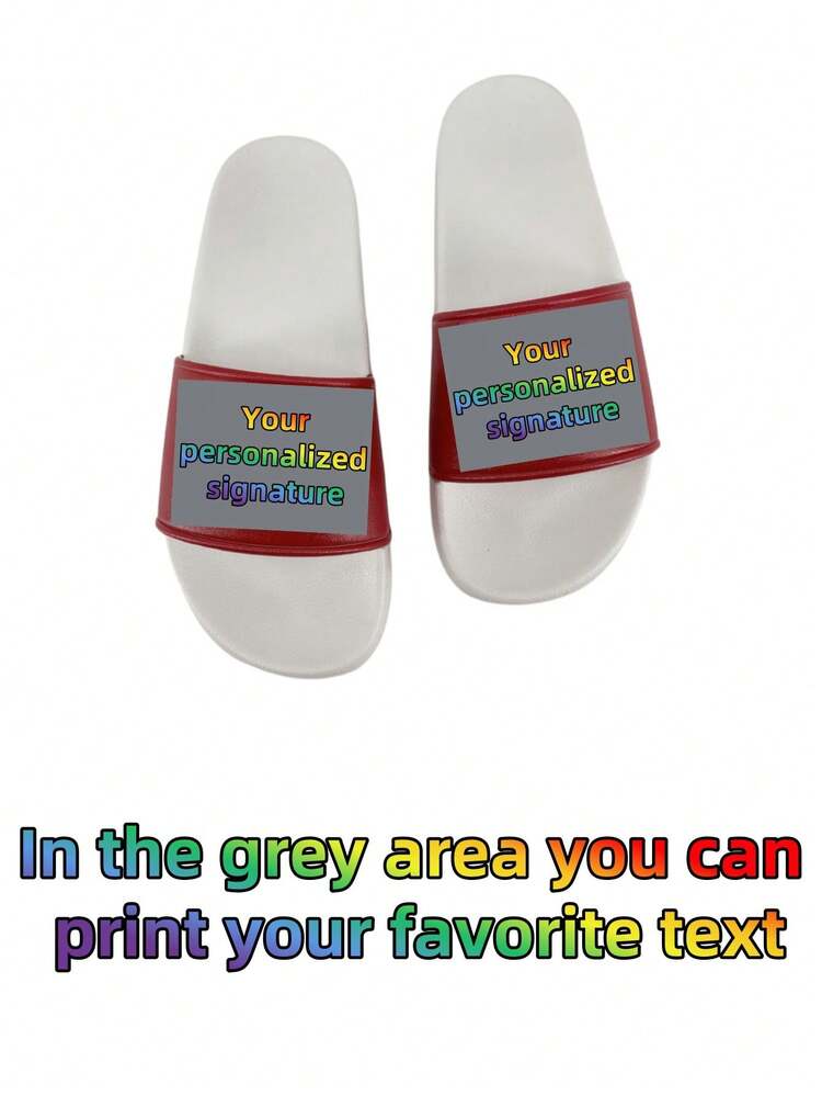 Customized Ladies Slippers, Text/Logo/Signature Personalized, Couple Gift, Suitable For Beach, Party, Hotel, Beauty Salon, Home - Red and White - View 3
