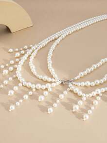 1pc Sexy Beach Pearl Tassel Waist Chain Elegant Vacation Multi-Layer Faux Pearl Tassel Body Chain Bikini Chain Jewelry, Suitable For Beach Vacation, Seaside, Summer