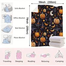 1 Piece-​Best - Selling Halloween Polyester Blanket, Witchy Pumpkin & Moon Pattern With Stars & Webs, Cozy Soft Throw For Couch/Bed, Spooky Seasonal Decor Must - Have