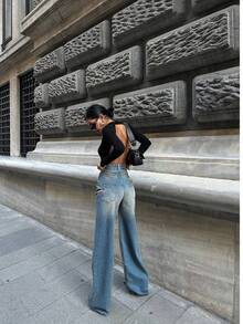 Casual Ripped Washed Zip Pocket Denim Jeans - Mist Green - View 6