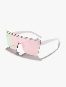 1 件女士亚克力一体式街头嘻哈大号无框方形框架时尚夏季眼镜，适合 Y2k 配饰、夏季假日和户外徒步运动学院风，适合返校盾形盾形太阳镜