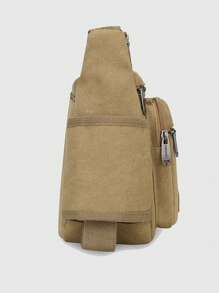 Multi-Pocket Canvas Shoulder Bag – Casual Utility Crossbody Satchel For Men, Daily Travel Organizer With Bottle Holder