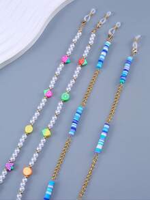 2pcs Women Cute Faux Pearl Beaded Soft Clay Mask Strap & Eyeglasses Chain (Random Colors) - Multicolor - View 3