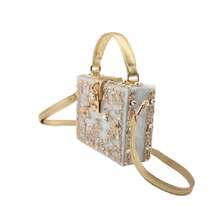 Formal Evening Clutch Acrylic Square Box Bag With Rhinestones Shoulder Bag Crossbody Bag Purse - 白色 - 查看 4