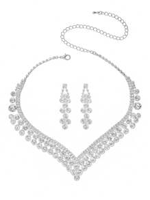Gorgeous Retro Palace Tear Drop Crystal Rhinestone Necklace Earrings Set For Wife Wedding Anniversary Girl Friend Valentines Gift 3 In 1