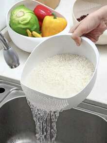 1 قطعة غسالة الأرز متعددة الوظائف، سلة تصريف للخضروات، سلة للفاكهة وحوض للخضروات، سلة تصريف محمولة للخارج وحوض غسيل الخضروات للنزهات، مناسبة لغسل وتخزين الأرز والخضروات والفواكه