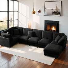 Dagniwak 7-Piece Chenille Fabric Living Room Sofa, L/U-Shape Large Size Long Sofa, Can Be Combined Freely, Dark Gray - màu đen - Xem 6