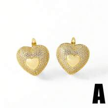 New Zirconia Stone-Decor Heart C-Shape Earrings/Ear Studs EZ64 For Women, Everyday Wear - Multicolor - View 5