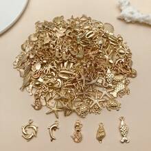 Randomly Mix 20/50/100 Pieces Of Alloy Exquisite Conch, Fish Tail, Seahorse, Pie Star, And Ocean Series Charms Pendants Accessories, Suitable For DIY Necklace, Earring, Keychain Jewelry Production As Fashionable Accessories. - KC Gold - View 4