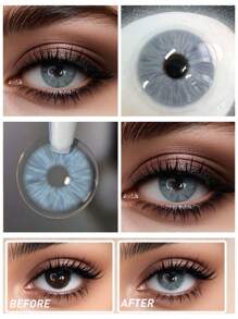 Lalens Lentes de contacto de uso anual de la Colección Meta de Lalens - 1 par de lentes de contacto grises y blancos para agrandar naturalmente los ojos y para maquillaje de ojos