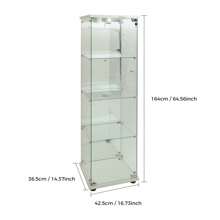 Vetrina luminosa in vetro, cantinetta porta vino con 4 ripiani in vetro, vetro temperato, vetrina per bar e soggiorno, con serratura, stile moderno, bianco - 164 x 42 x 36 cm