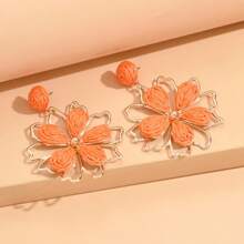 1 Pair Versatile Raffia Hollow Flower Straw Earrings, Casual Resort Style, Colorful Woven Floral Pendant Earrings, Fashionable & Unique, Suitable For Women Daily Wear & Holiday