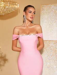 Modphy 全新无袖露背长款绷带裙，镶嵌闪亮钻石装饰，优雅礼服，适合婚礼、派对、正式场合 - 粉色 - 查看 8