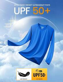 Men's Long Sleeve Shirts UPF 50+ UV Sun Protection Athletic Shirts For Hiking Running Workout Rash Guard-2025 - Bright Blue - View 7