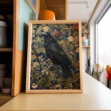 1pc Frameless Vintage Crow Wall Art Gothic Victorian Bird Print With Dark Academia Style & Medieval Botanical Motifs, Rustic Room Decor For Bedroom/Dorm/Party, Perfect Gothic Gift For Back To School Funky Posters, Wall Prints - Multicolor - View 4
