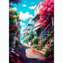 1幅日式街景樱花建筑帆布海报，适合现代客厅家居装饰，秋季风格 - 彩色 - 查看 28