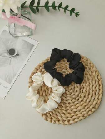 2pcs Solid Color Fabric Satin Scrunchies, Simple Elegant Soft High-End Headbands For Daily Use