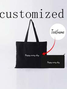 两件套,定制,定制照片,定制名字,DIY生日礼物,圣诞节,万圣节,情人节,母亲节,送女朋友,送妈妈,适合逛街,适合旅行,学校,大学,高中,初中,小学,纯色女士手提包,女士单肩包,简约,百搭,复古,纪念性,女士托特包,布包 - 黑色 - 查看 10