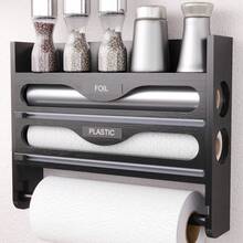 1pc Bamboo Plastic Wrap Dispenser, Aluminum Foil Dispenser With Paper Towel Holder, Plastic Wrap Organizer, Suitable For Kitchen-Back To School