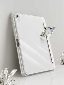 A Transparent Acrylic Y-Fold Tablet Case With A White Y-Fold Stand And An Internal Pen Slot. It Is A Simple/Casual/Classic/Business IPad Folding Tablet Case With A Pen Slot, Compatible With Ipad Mini6 Mini7 / Air1 / Air2/10.5/9.7/10.2 / / Air4 / Air5/10 Th / 10.9 / Pro11 Inch/Pro12.9 / / Air 11 - In. (M2) - 13-2024 / Air In. (M2) - 2024 / Pro 11-In.(M4)-2024/Pro13-In.(M4)