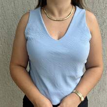 Kit 2 Women's Blouses Basic Social Tank Top Thick Strap V-Neck Lined Duna Fabric - 綠色和淡藍色 - 查看 3