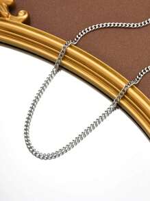 Personalized Cuban Link Necklace, Stainless Steel Hip Hop Fashion Versatile Unisex Neck Chain For Sweatshirt - Silver - View 3