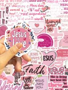 50pcs Pink Bible Jesus Graffiti Scripture Creative Stickers Decorative Mobile Phone Case, Water Cup, Guitar, Computer Waterproof Decals