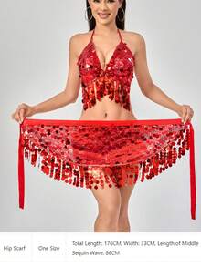 1 件女士肚皮舞亮片臀巾雪纺流苏腰带腰链披肩狂欢节闪亮服装狂欢节舞台舞蹈配饰 - 彩色 - 查看 10