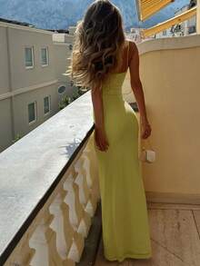 女士优雅浪漫日落约会之夜甜美蕾丝网眼连衣裙 - French Vanilla - 查看 5