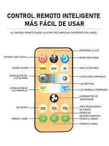 Luz de 50W ventilador de techo LED en forma de flor, lámpara de techo con ventilador, base E26 / E27, con control remoto, 3000K-6500K / brillo regulable, tres velocidades de viento, viene con varilla de extensión, - Blanco - Ver 7