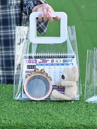1pc Thick Transparent PVC Gift Bag, Wedding Gift Tote Bag, Gift Carrying Bag, Suitable For Shopping, Wedding, Birthday Party, Souvenirs, Etc. Transparent Handmade Cosmetic Simple Transparent Gift Bag, Transparent Gift Bag, Transparent PVC Gift Bag