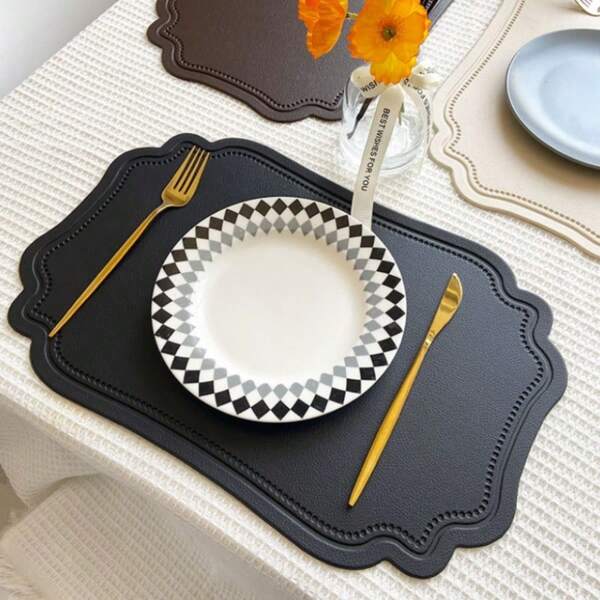 6pcs Beige Square Placemat, Dining Table Mat For Home, Restaurant, Wedding Gift
