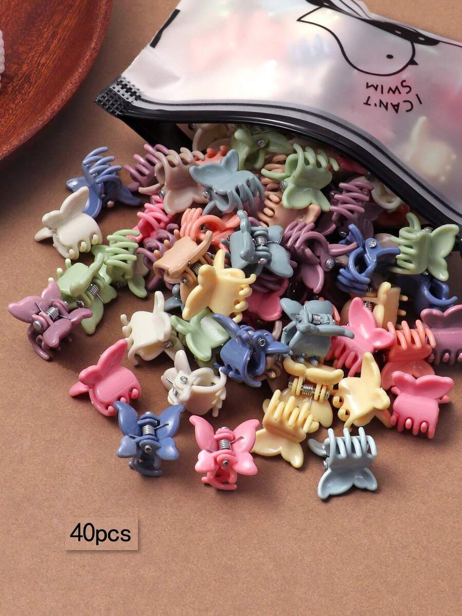 40 件随机颜色 Moraine 设计蝴蝶发夹可爱小发夹刘海发夹发饰优雅爪夹，学校用品，学院秋季配饰秋冬度假装女士