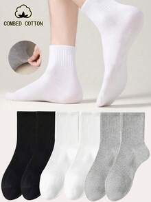 1 Pair/3 Pairs/6 Pairs/10 Pairs Women's Short Socks In Various Packs, All Season Jacquard Solid Color Elastic Waist Breathable Cotton Socks, Street Style, Soft Comfy Fluffy Socks In Black And White For Daily, Home, Office, School, Sports, Cozy