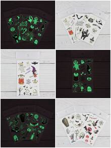 8 片夜光万圣节临时纹身贴纸 - 南瓜、幽灵、城堡、女巫、蝙蝠等图案 | 漂亮、酷炫、可爱的假纹身 | 派对妆容和舞会身体装饰 | 送给家人和朋友的最佳礼物 | DIY 装饰 - 彩色 - 查看 7