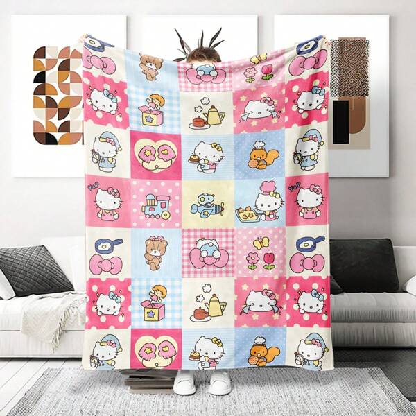 Sanrio Um cobertor de cama com estampas de desenhos animados da Hello Kitty, uma colcha, um dossel e uma capa de sofá. Pode ser usado como decoração de interiores e para camping, como colchas, itens relacionados à Hello Kitty e cobertores personalizados. A camada de flanela macia e fofa proporcionará uma sensação confortável e aconchegante.